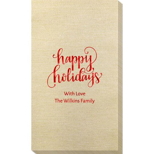 Hand Lettered Happy Holidays Bamboo Luxe Guest Towels